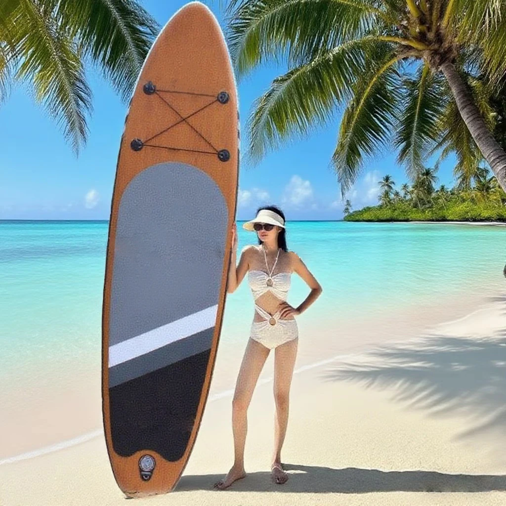 2025 Hot Sale New Design Wooden Inflatable Stand Up Paddle Board Waterplay Surfing Sup Boards Family Game Yoga