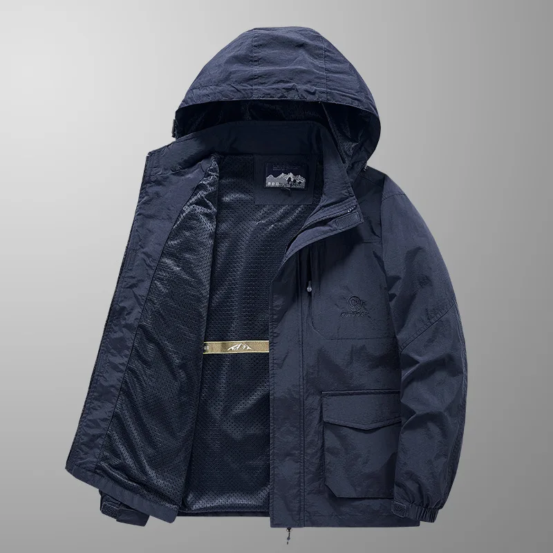 Jacket Men's Mountaineering Jacket Outdoor Tooling Windbreaker Hooded Large Pocket Jacket