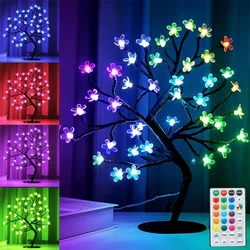 48 LED RGB Cherry Blossom Tree Light with Remote 16 Color LED Artificial Flower Bonsai Tree Table Lamp For Valentine's day Decor