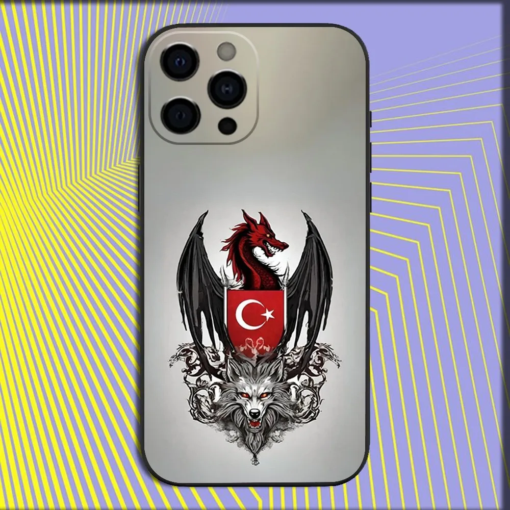 Turk Wolf Turkey Flag Phone Case For iPhone 16,15,14,13,12,11,Pro,X,XS,Max,XR,Plus,Mini Soft Black Cover