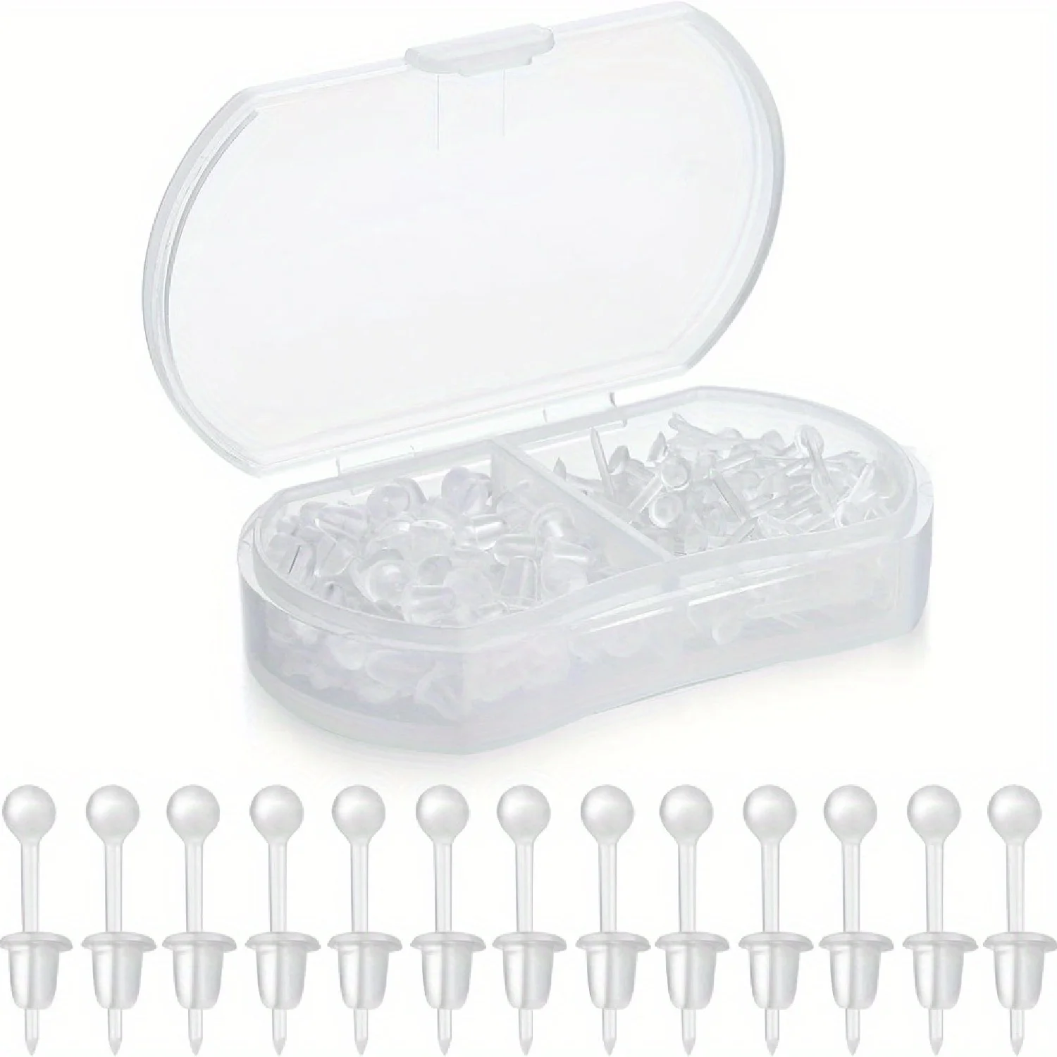 200pcs 100Pairs Plastic Post Earrings with box Clear, Rubber Silicone Studs for Sports & DIY
