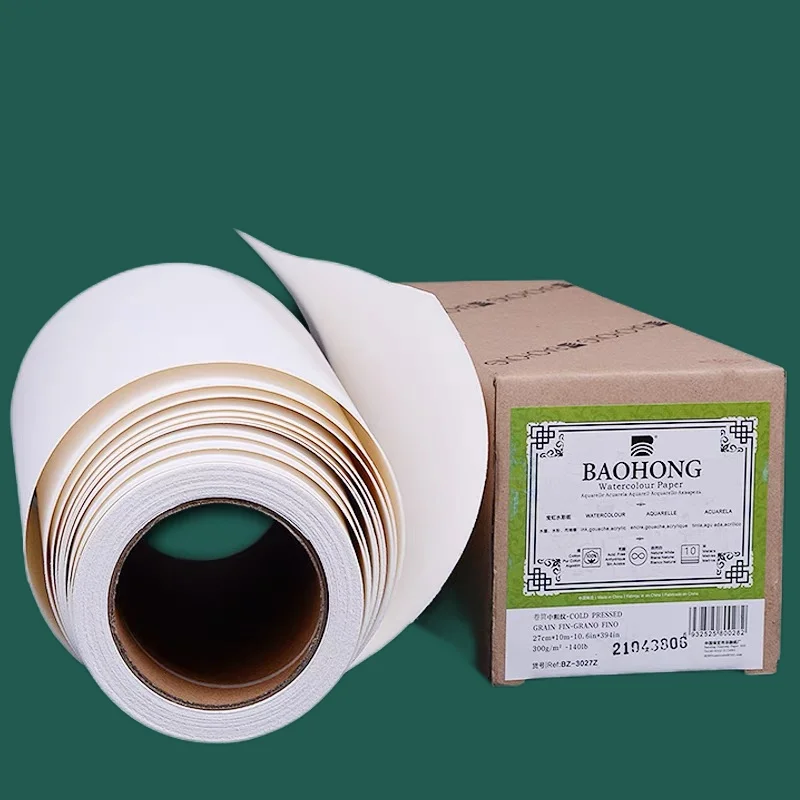 Natural White Watercolor Paper Roll, Professional Paper, Cold Press, Rough, 100% Cotton, 27cm, 37cm x 10m, 300g ﻿