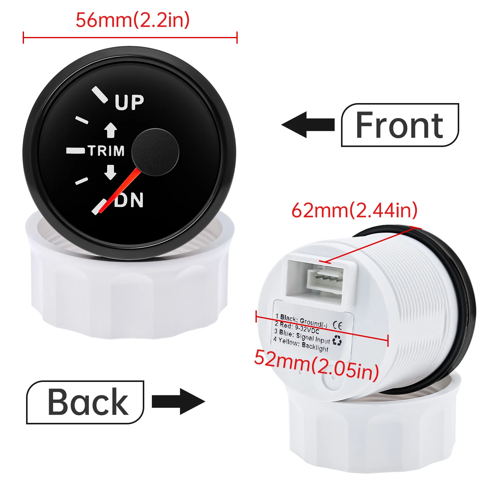 A Boat Inboard Outboard Engine Trim Gauge Up-DN Electric Trim Level Gauge with Red Backlight 12V 24V Stainless Steel Trim Meter