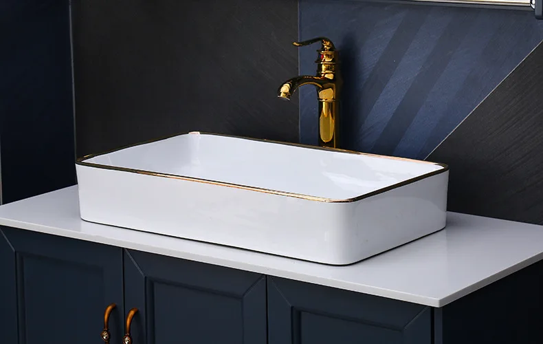 Sanitary ware ultra-thin color gold ceramic table basin, origin wholesale rectangular art basin