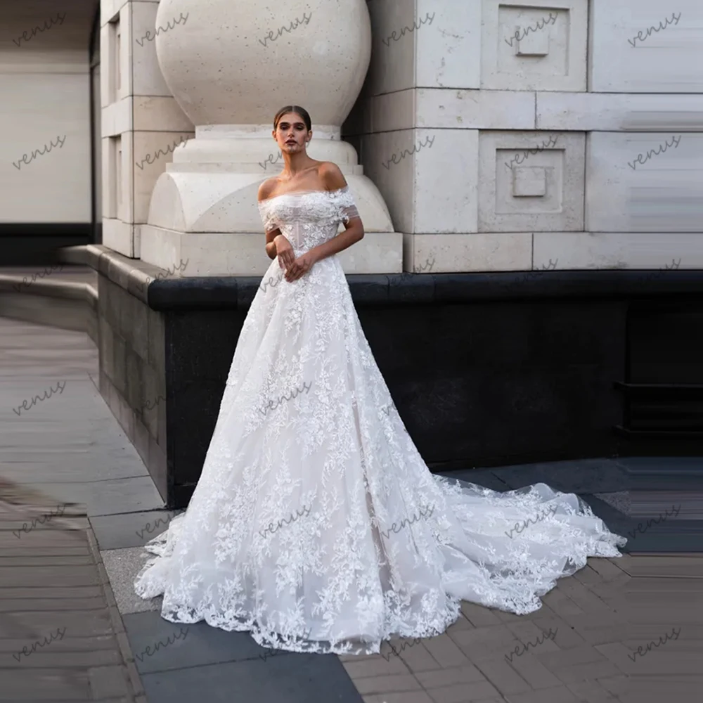

Gorgeous Wedding Dresses A Line Luxury Bridal Gowns Lace Appliques Off The Shoulder Robes Charming Vestidos De Novia Customized