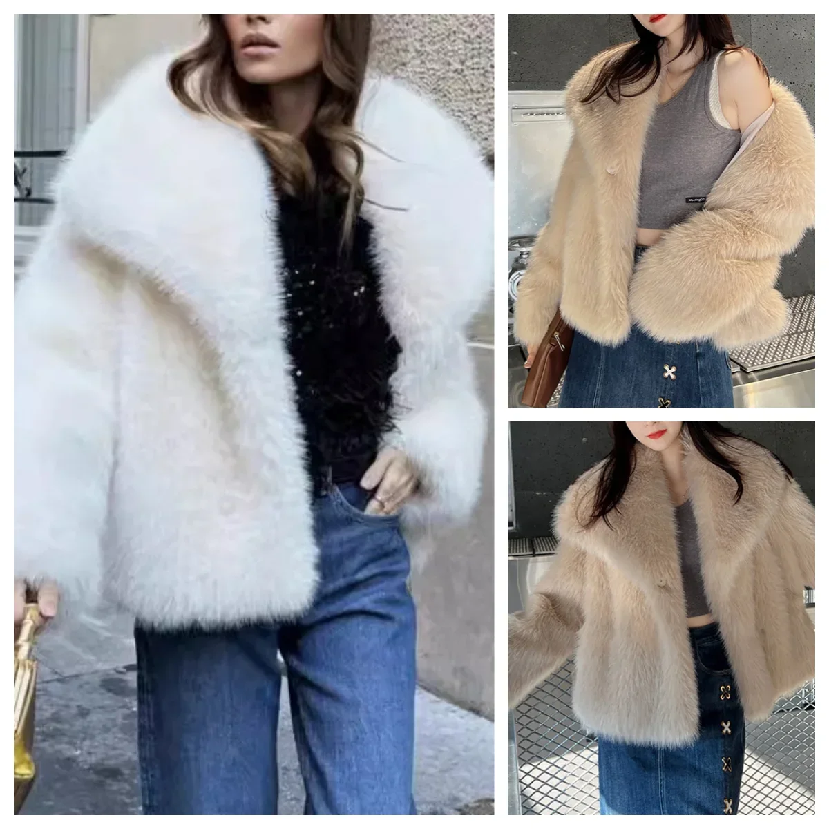 

Модное пальто из искусственного меха с большими лацканами, женское темпераментное элегантное теплое пальто знаменитостей с длинными рукавами Mao