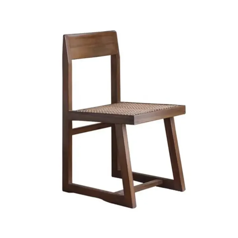 Wabi Sandy Wind Solid Wood Dining Chair Chandigarh Square Chair Medieval Furniture Rattan Backrest B & B Balcony Leisure