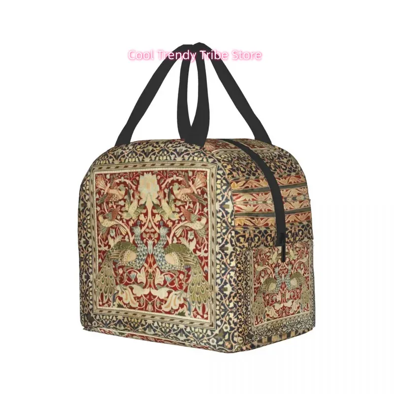William Morris Vintage Floral Thermal Insulated Lunch Bag - Victorian-Inspired Oxford Cloth Lunch Box with Sturdy Handles, Leakp