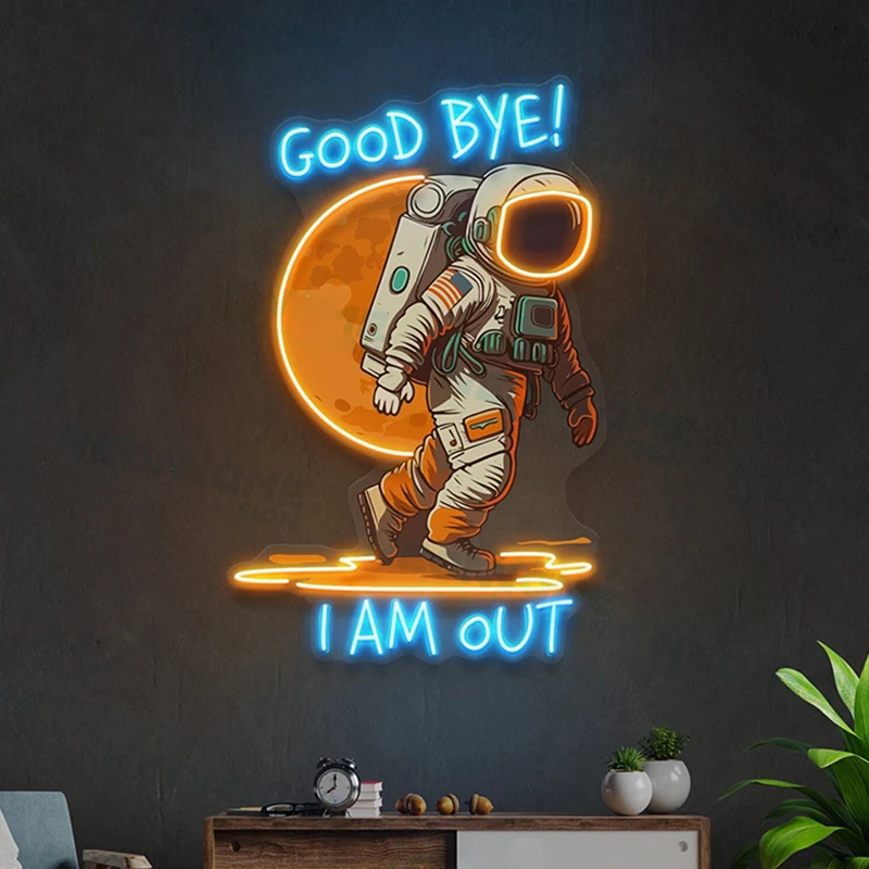 

Goodbye Astronaut Neon Sign, I Went Out for The Neon Sign Customized LED Sign for Astronauts Landing on The Moon UV Neon Lamp