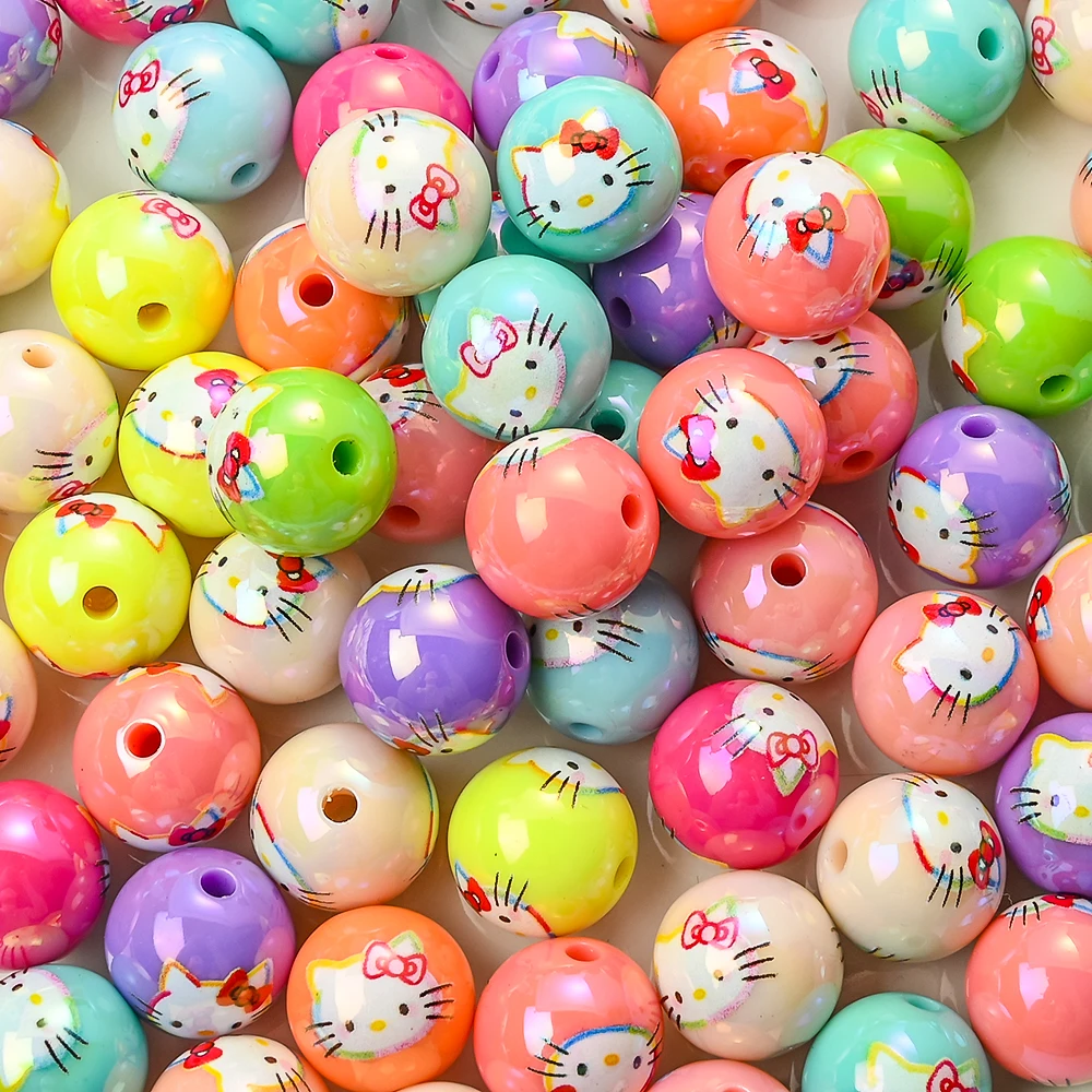 

10 шт., разноцветные круглые бусины Sanrio Hello Kitty, милые акриловые бусины с героями мультфильмов для самостоятельного изготовления, брелок для ключей, подарок, аксессуары для рукоделия