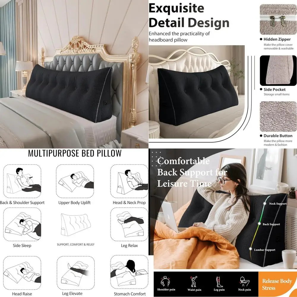 

King Size Large Bolster Pillow for Bed - Triangle Reading Support Pillow with Back Cushion for Sitting Up Comfortably