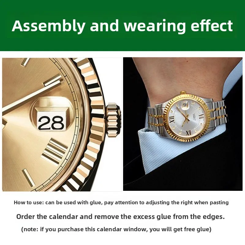 Lente di calendario con lente d'ingrandimento a bolle di zaffiro per finestra della data Orologio in cristallo quadrato 7,0 * 5,5 mm 5,5 * 4,5 mm 4,5 * 3,5 mm rotondo 5,5 / 4,5 mm