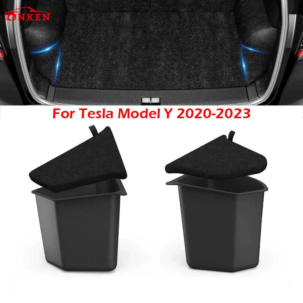 2021-2023 For Tesla Model Y Trunk Side Storage Bins for 5-Seater Rear Trunk Organizer Side Storage Boxs with Lids ABS Flocking