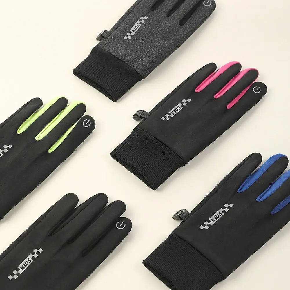 Verdickte, rutschfeste Winter-Kinder-Fahrrad-Reithandschuhe, Vollfinger-Touchscreen, für Kinder, warm, reflektiert kalt, wingproof Outdoor-Handschuhe