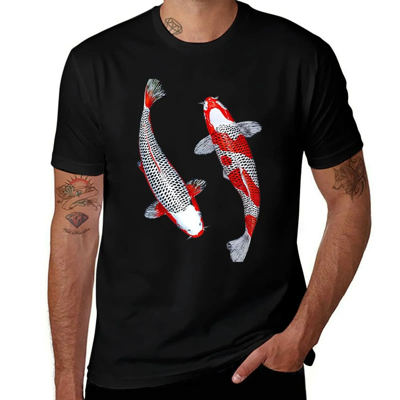 Yin Yang Kuhaku Asagi Koi Vector T-Shirt Basic Plain Tee for Spring and Summer T-Shirt