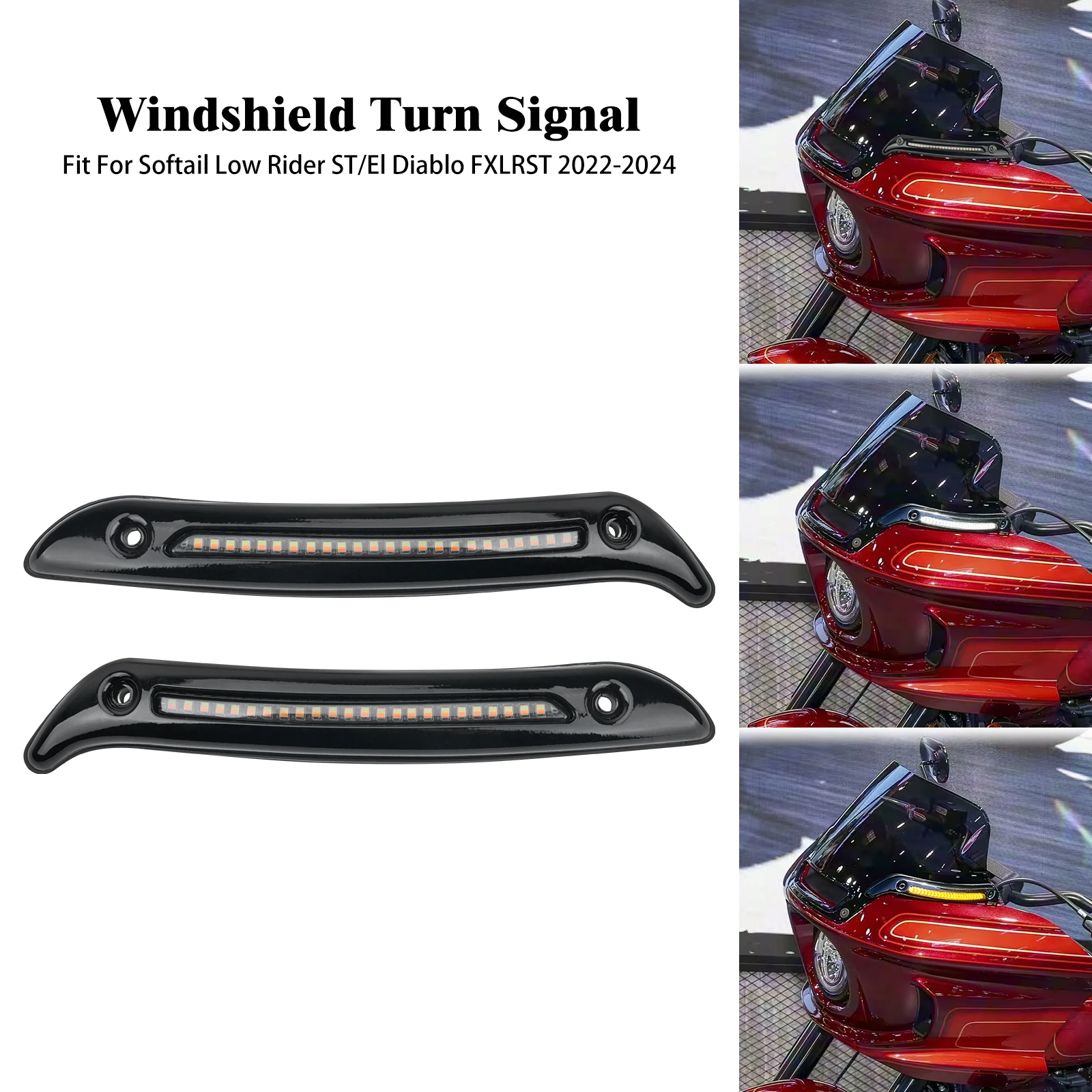 

Motorcycle Windshield Turn Signal LED Light Running Decorative Lights For Harley Softail Low Rider ST FXLRST 22-24 El Diablo 22