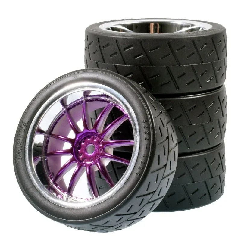 4pcs 1/10 Scale 68mm Tire And Wheel Tyre Set with 12mm Hex for Tamiya TT01 TT01E TT02 TT02B TA06 XV01 XV02 RC Car Upgrade Parts