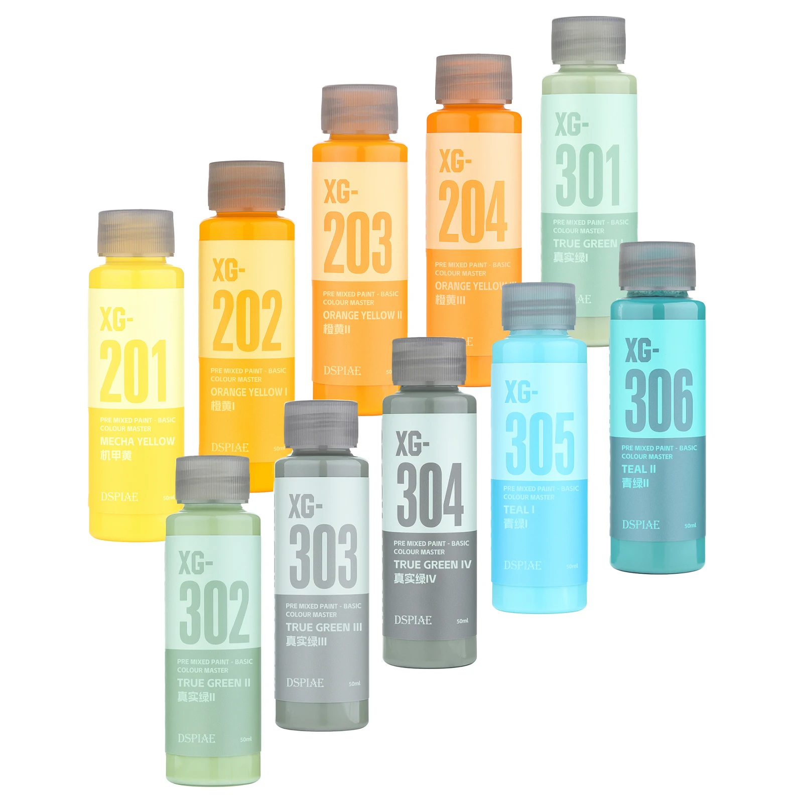 DSPIAE XG Series 50ML Water-based Pre-mixed Basic Color Paint No Need Dilution for Gundam Military Model Assembly Painting