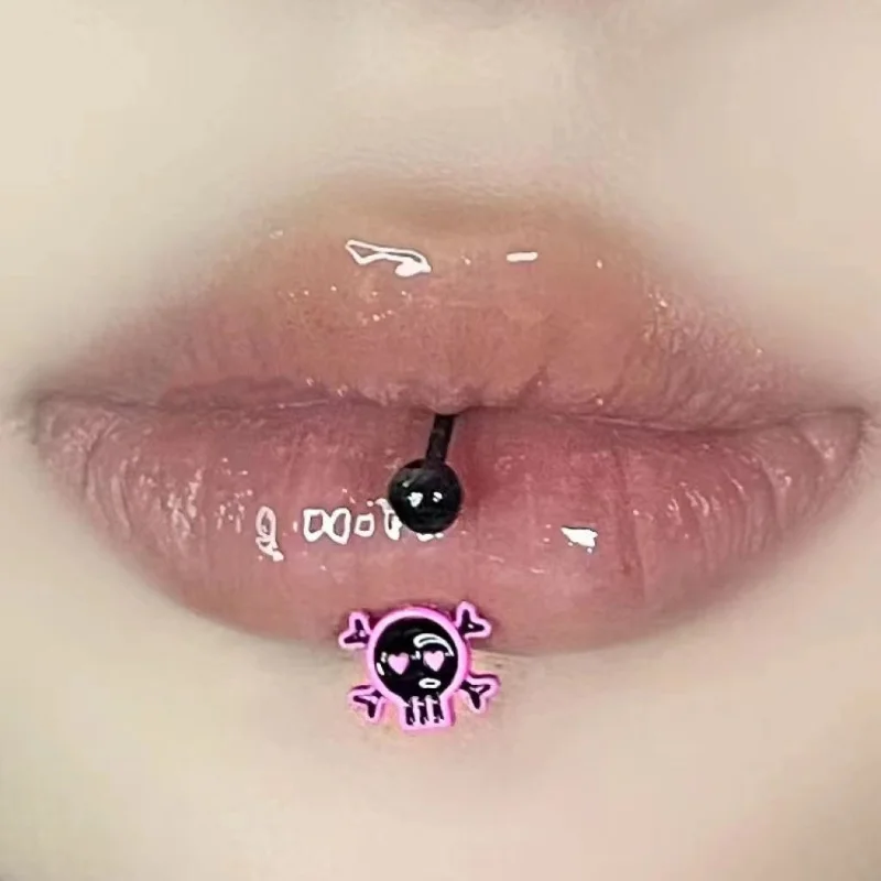 Lip Piercing Skull Lip Ring Labret Piercing Pink Skeleton Head Helix Piercing Earring Jewelry Body Accessories for Women