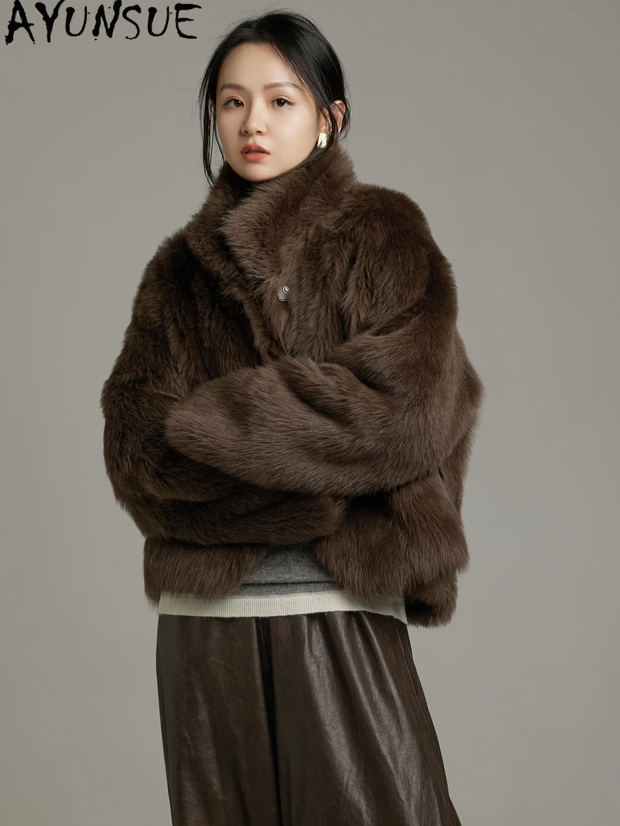 AYUNSUE Natürlicher Schaffell-Pelzmantel für Damen, echte Lederjacke, Luxuskleidung, Damen-Winterjacken, 2025, lockere Passform, Servies Sierra
