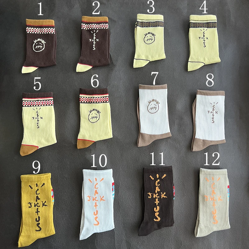 Men\'s Socks 3 Pair/Box Cactus Jack Socks Cotton Sport Hip Hop Basketball Skateboard Brown /Yellow Sockken Wholesale Mens Gift