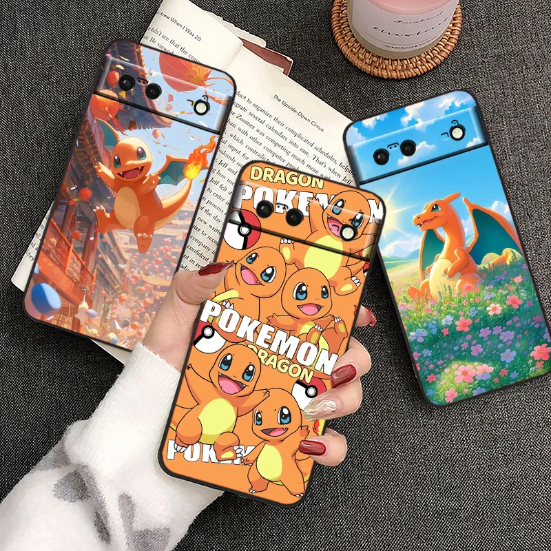 Pokemon Little Fire Dragon For Google Pixel 9 8 7A 7 6A 6 5A 5 4 4A XL 5G Black Silicon Shockproof Shell Soft Phone Case