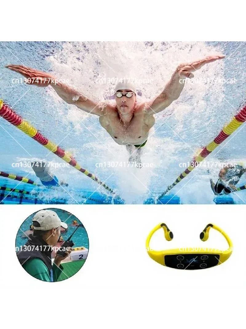 Swimtalk H907 Waterproof Bone Conduction Headphones, FM 12‑Channel Swimming Training Headset for Swimmers Athletes