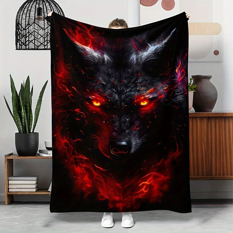 Wolf Head Print Lightweight Soft Throw Blanket for Nap Sofa Camping Travel Perfect Gift for Friends Family