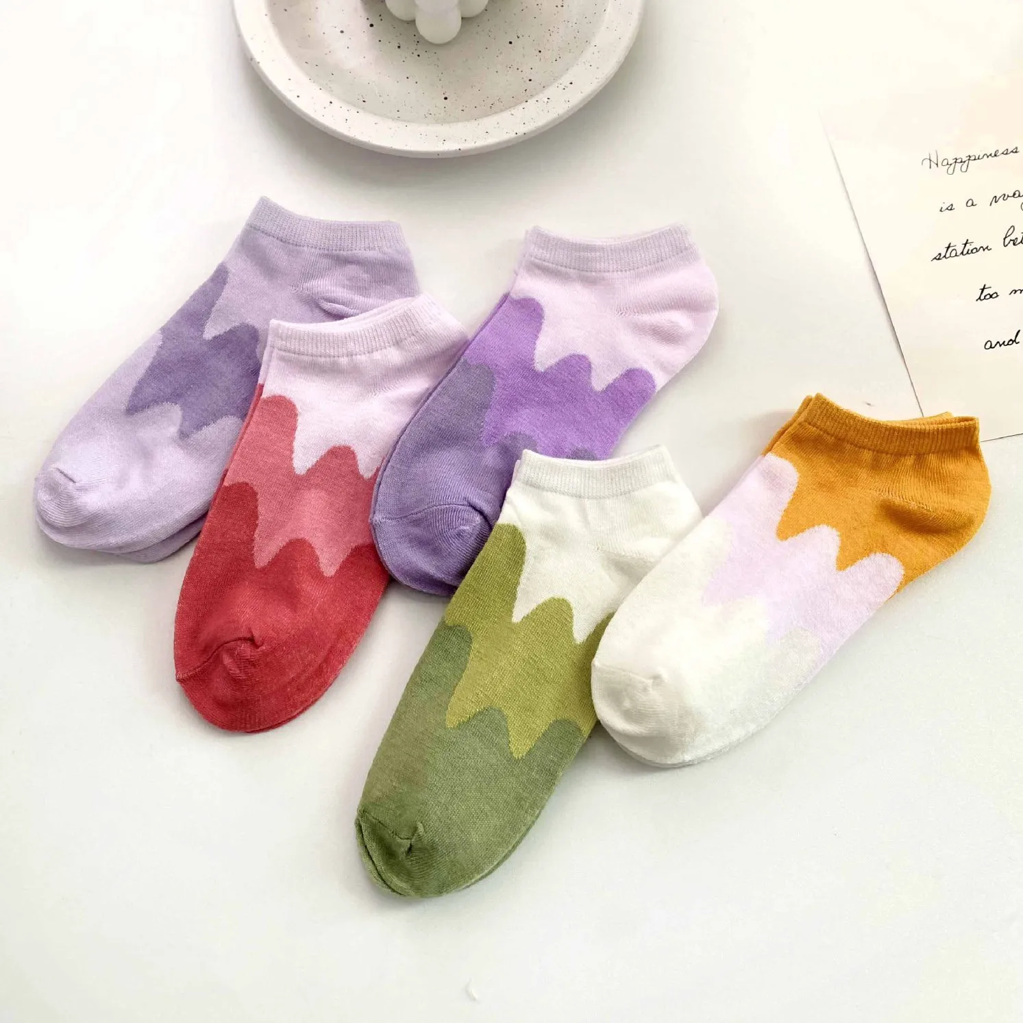 5 Pairs/Lot Cotton Morden Colorful Cute Purple Funny Gradient Women Socks Student Girls Short Low Cut Ankle Sox Spring Autumn