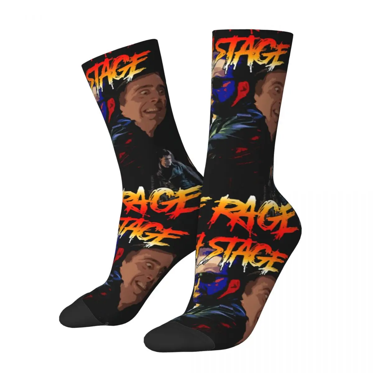 

Funny Crazy compression CAGE RAGE Sock for Men Hip Hop Harajuku FaceOff Happy Seamless Pattern Printed Boys Crew Sock