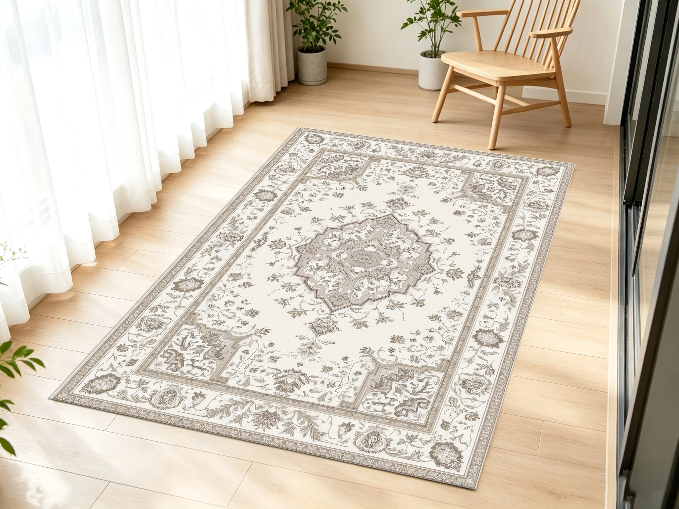 2D Carpet, Large 2D Carpet in Beige and Coffee Colors, European Vintage Persian Pattern, Comfortable to Walk On, Suitable for Living…