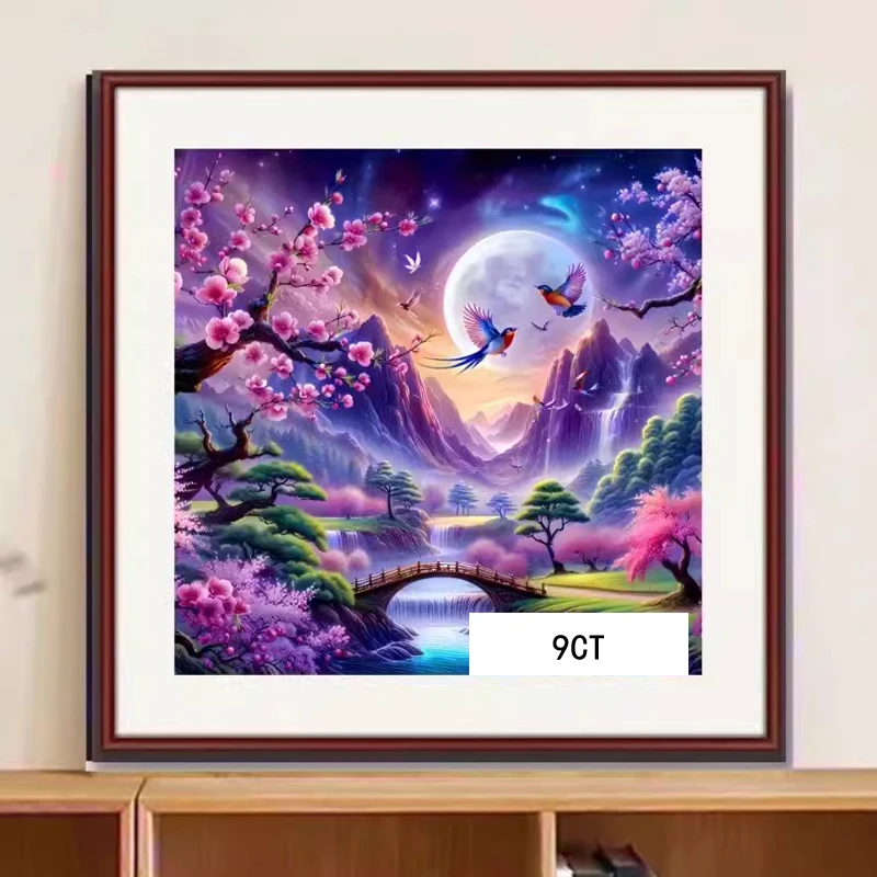 

9ct 75x75cm Birds Moon Embroidery DIY Printed Kits Cross Stitch Thread Needlework Sets Home Decor Crafts