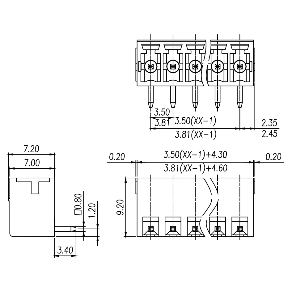 PCB 플러그인 터미널 블록, 100 핀 15EDGRC 3.81mm, KF2EDGR 2P ~ 12P, MC 1,5/ 2-G-3,81 피닉스 컨택트 데손 SC3.810/90G ECH381R