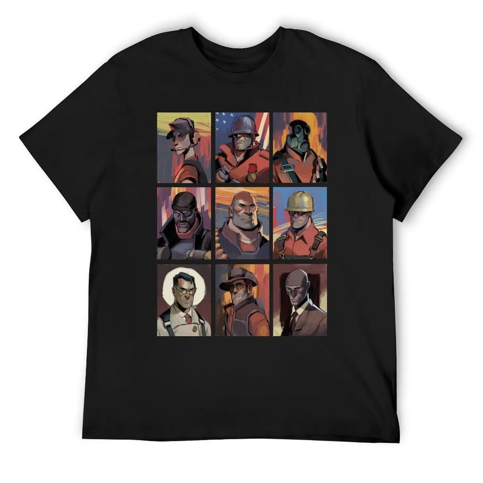 TF2 Mercs portraits in Disco Elysium art style T-Shirt oversized graphic tee for a boy tees kawaii clothes cotton t shirt men