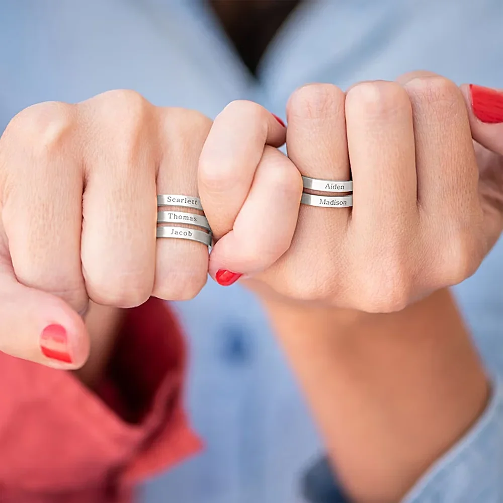 Anillos de promesa de pareja personalizados para mujeres y hombres, grabado personalizado de 1-3 nombres, joyería de acero inoxidable, regalos del