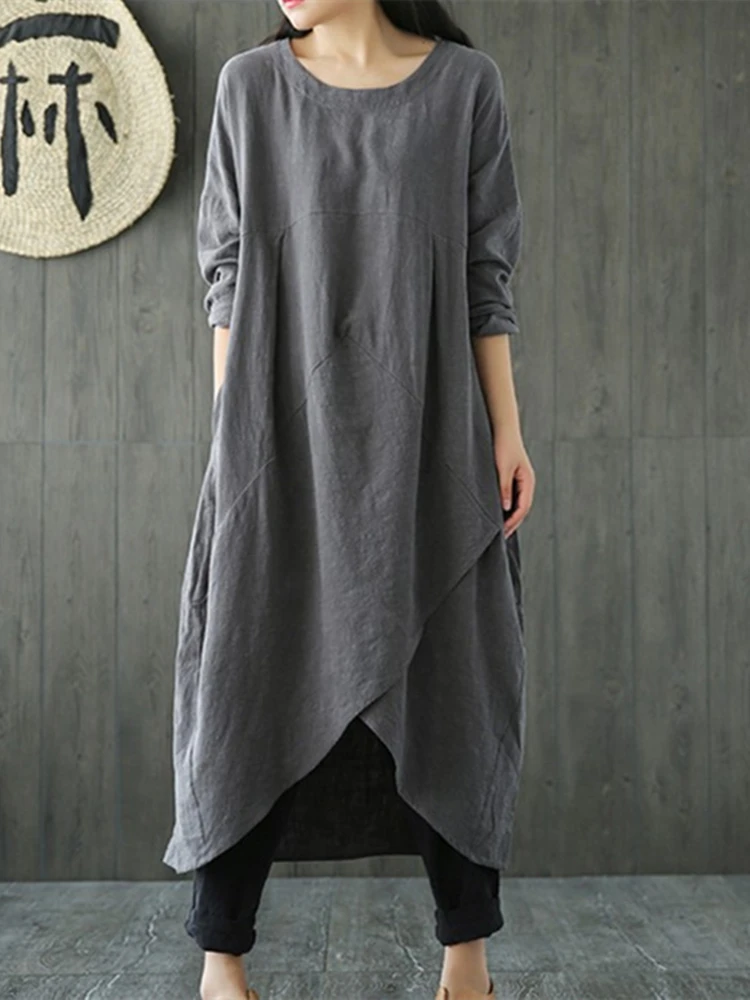 Oversized Korea Spring Autumn 2024 New Loose Cotton Dress Women Casual Big Size Ladies Womens Dresses Woman Irregular Long Dress