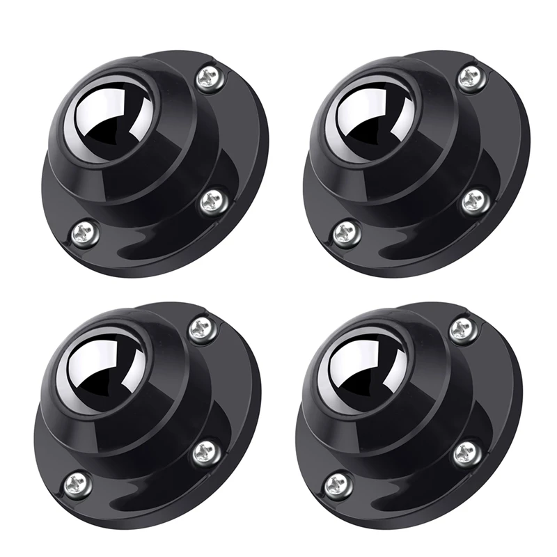4 Piece 1 Inch Self Adhesive Caster Wheels For Furniture Black Plastic+Steel Ball For Small Appliance Storage Bins