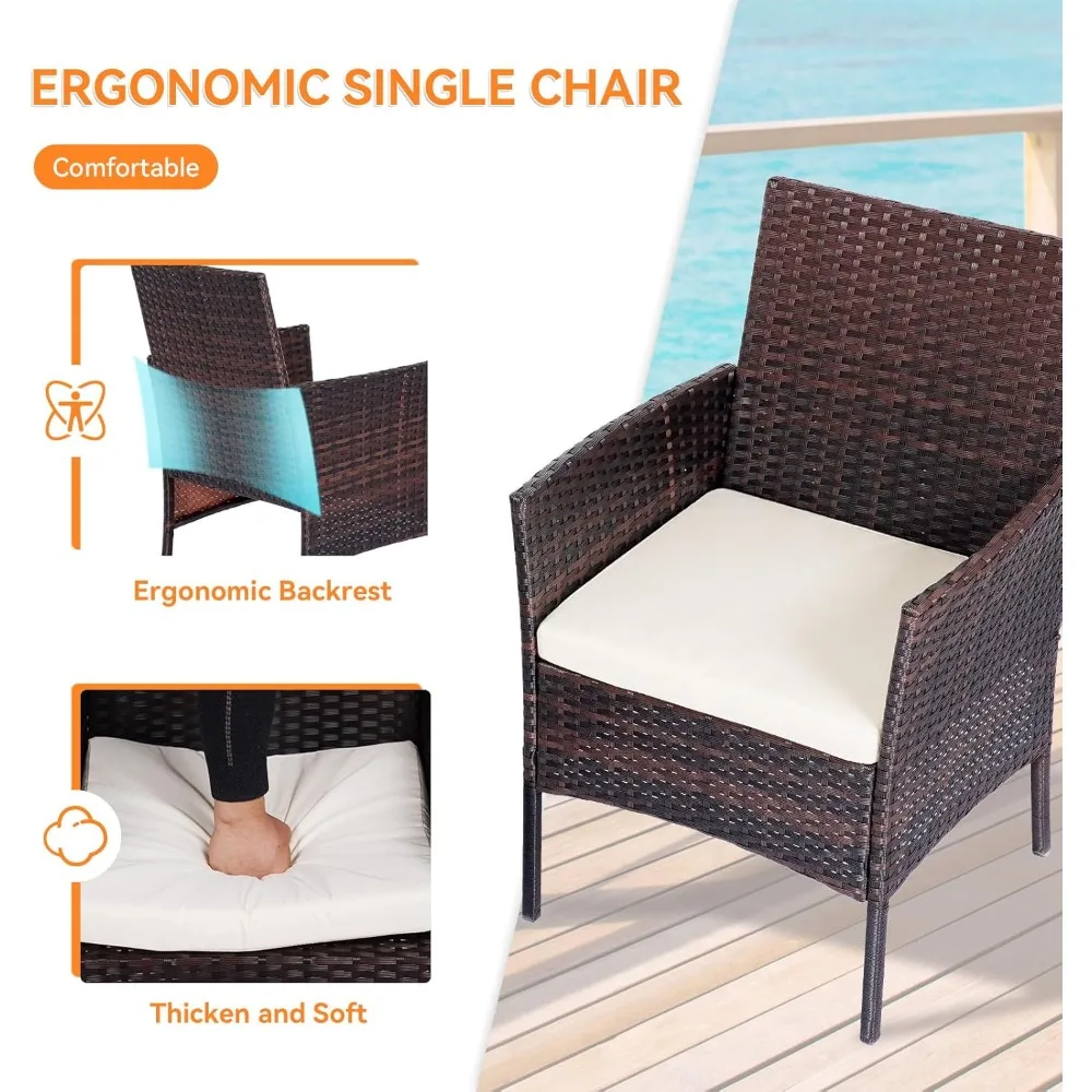 مجموعة أثاث الشرفة، مجموعة أثاث خارجي مكونة من 4 قطع من كرسي حوار الشرفة PE مع وسادة من الزجاج المقسى #3