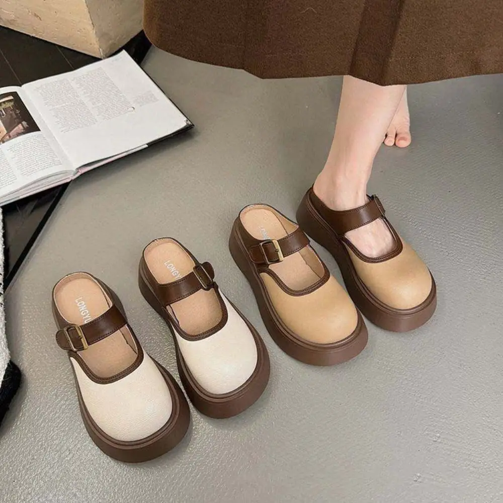Retro PVC Slipper Women Mary Jane Anti-skid Closed Toe Slippers French Style Soft Sole Casual Single Shoes Girls view 2