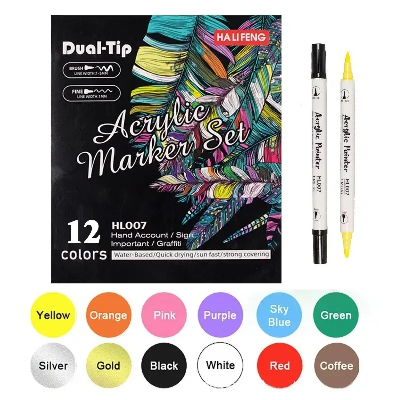 12/24/36/48/60 Color Double-headed Acrylic Marker Water-based Soft-head Stackable Watercolor Pen for Children's Painting