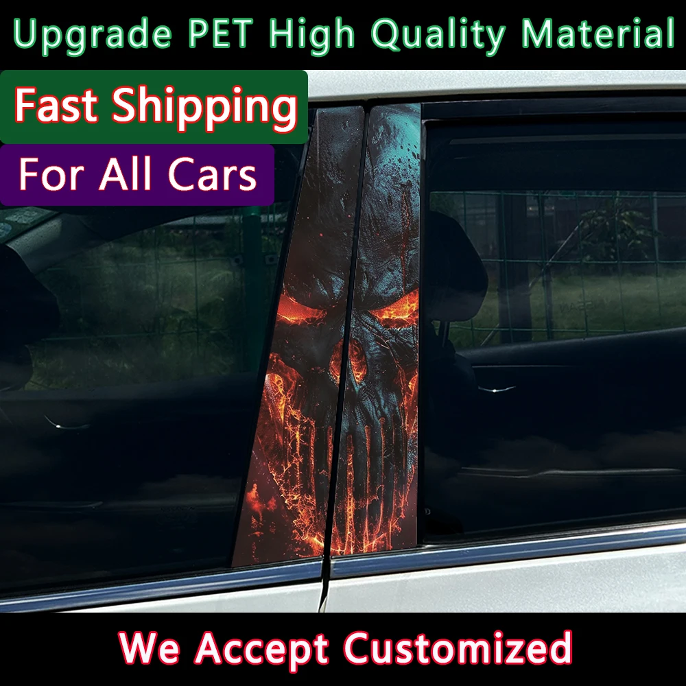 Car Punisher Skull Stickers Auto B-pillar Car Center Column Decoration Cover Scratches Waterproof PET Decals Cars Accessories