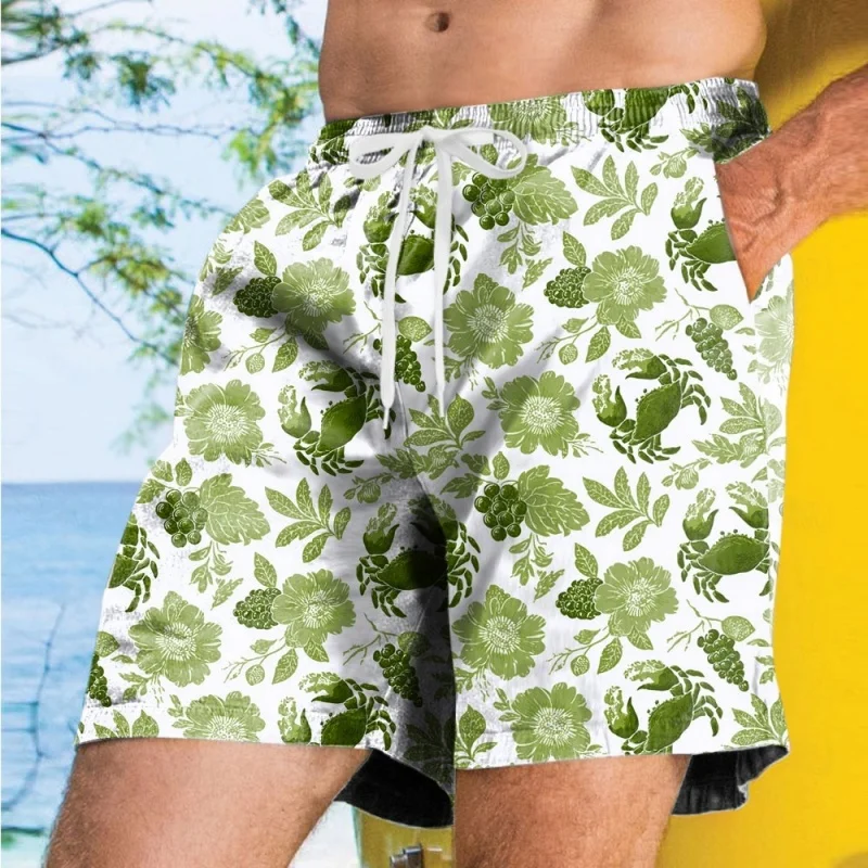 3D Printed Flower Grape Short Pants For Men Fun Crab Pattern Beach Shorts Fashion Casual Loose Street Hawaiian Surf Swim Trunks