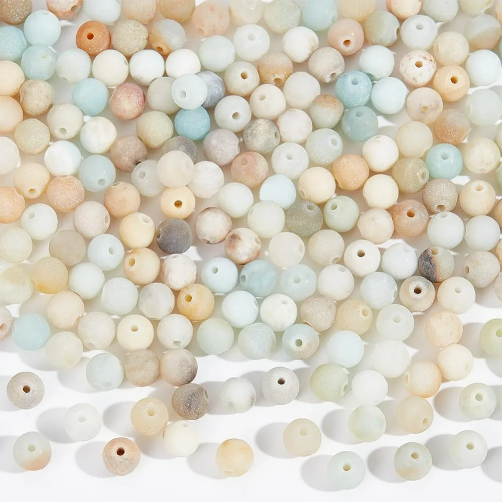 4 Strands About 224 pcs Natural Flower Amazonite Beads, 6mm Round Frosted Beads Loose Gemstone Beads Crystal Spacer Beads