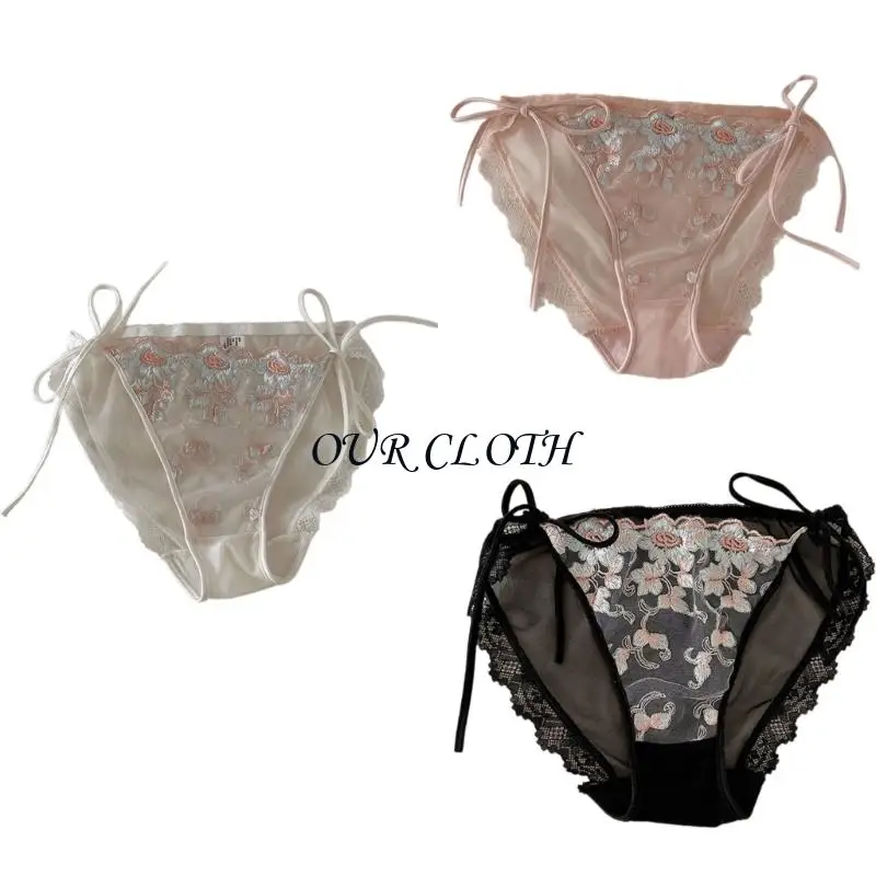 

Elegant Floral Lace Low Rise Panties with Adjustable Side Tie Design Underwear Y1AC