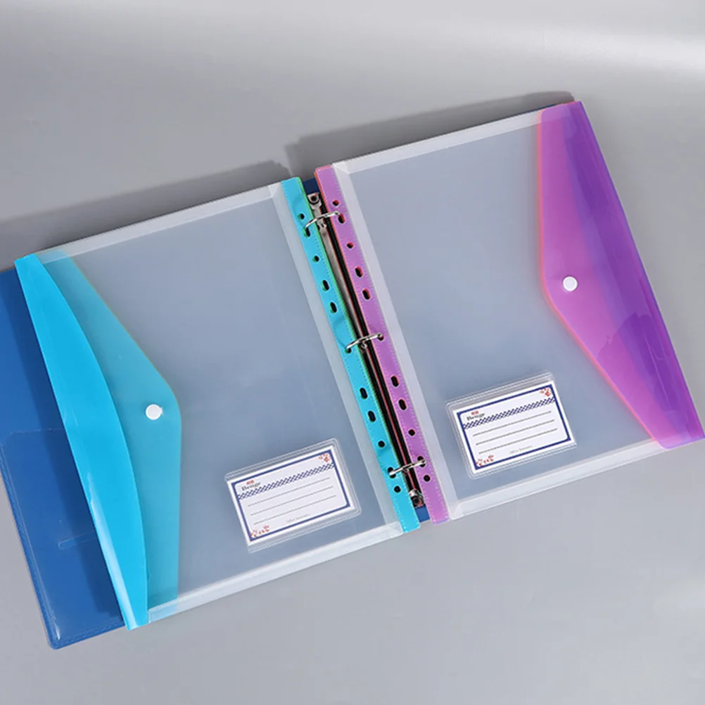 6 Pcs Colorful Transparent Archive Bags A4 Snap Button Document Storage Pouches for Students Office Use File Holders