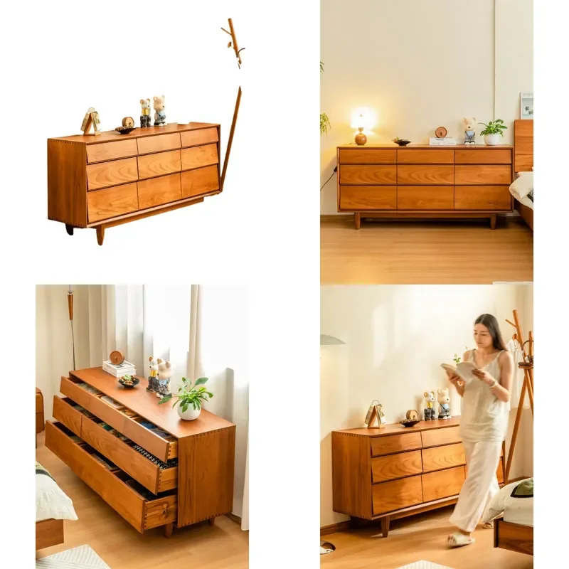 for Burmese Teak Antique Style Nine Drawer Chest Cabinet Bedroom Living Room Storage Wall Mounted Bucket Cabinet