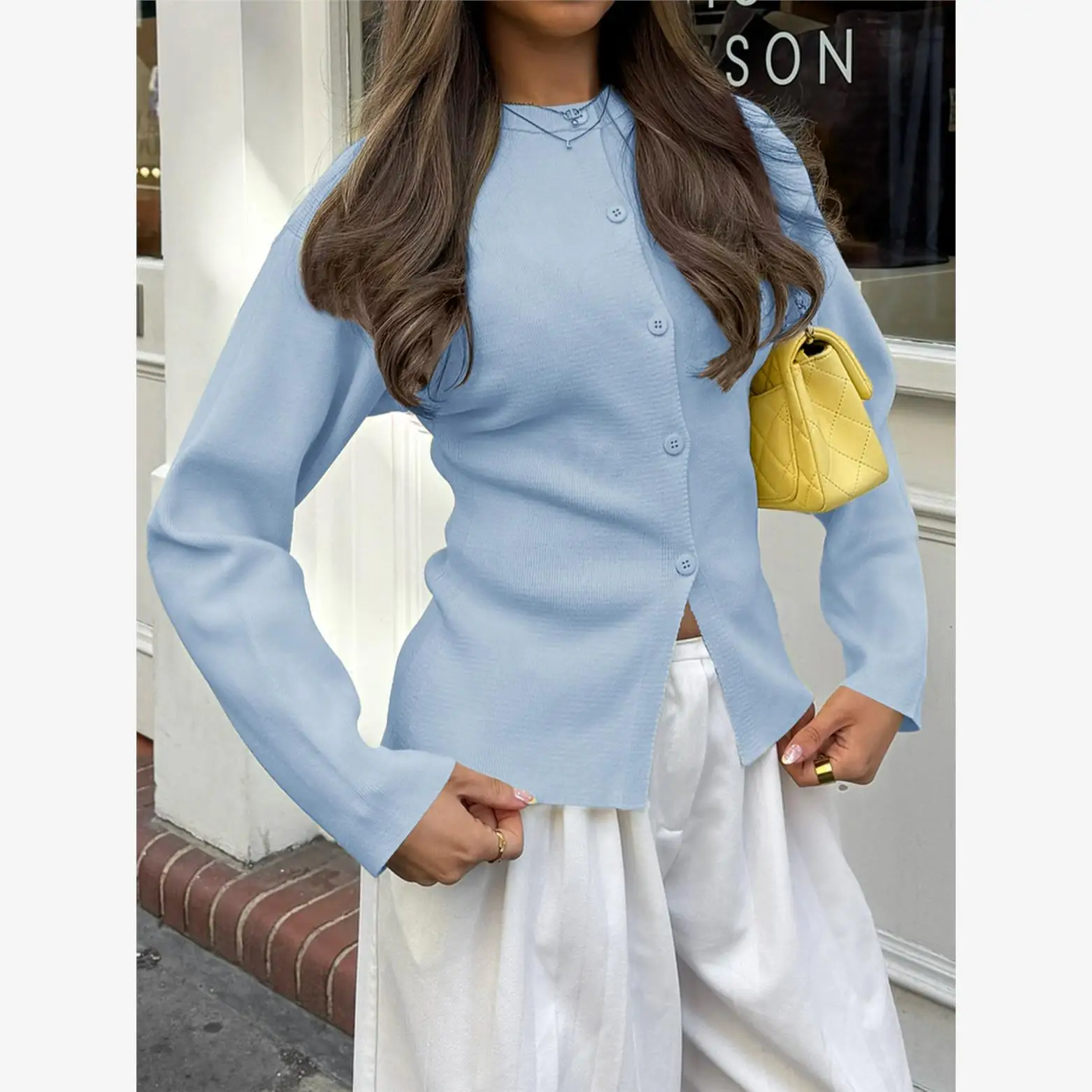 

Длинный повседневный женский топ с цветным узором, на пуговицах, из полиэфирного волокна, с круглым вырезом