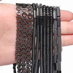 Pick Style Natural Black Hematite Stone Tube Heart Shape Loose Spacer Beads for Jewelry Making Diy Bracelet Beadings Accessories
