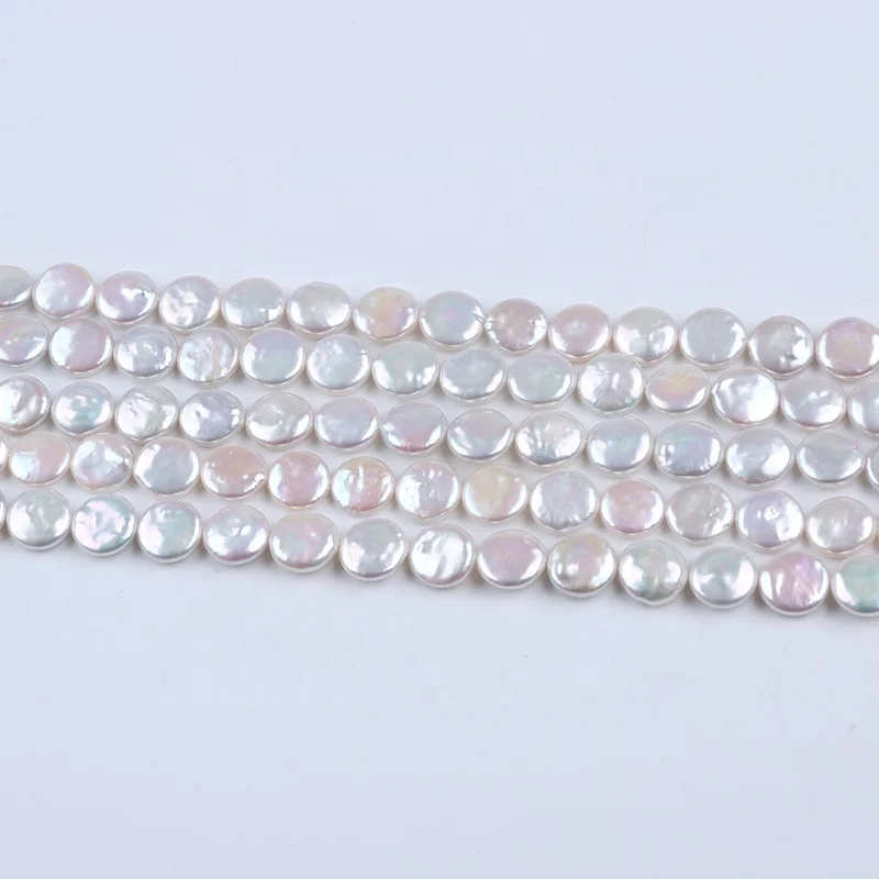 11-13mm different quality Coin Shape Natural White Beads String Freshwater Pearls Strands