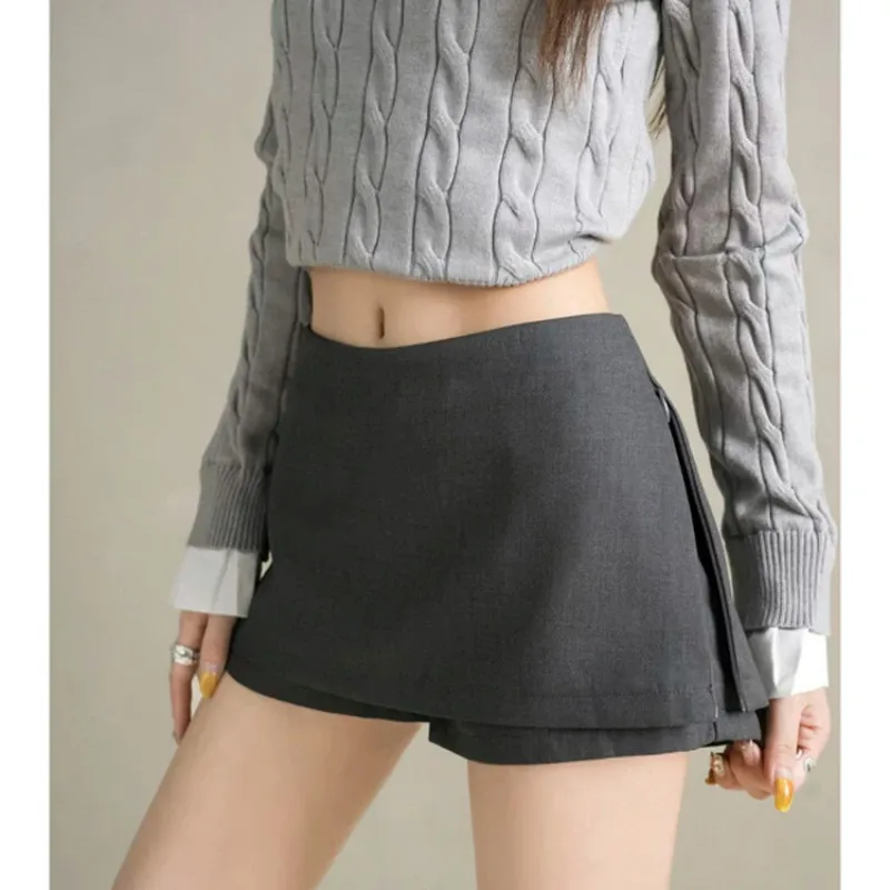 Summer New Women's  Skirt High Waist A-Line Pure Color Anti-Light Side Zipper Design Short Length Half Body Skirt Pants